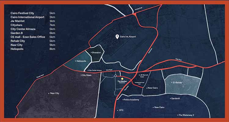 Location of Compound The Median Residences New Cairo by Ezan Developments - موقع كمبوند ذا ميديان ريزيدنس القاهرة الجديدة من شركة ايزان للتطوير العقاري